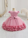 Baby's Elegant Embroidery Mesh Splicing Princess Dress, Flower Decor Cap Sleeve Gown, Toddler Girl's Clothing For Formal Occasion FD6103C
