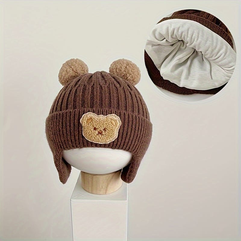 Bear Ears Knit Beanie for Youngsters - Soft Cotton, Stretch Fit CP5103