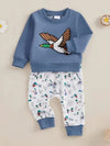 Adorable Duck-Themed Cotton Sweatshirt & Pants Set for Youngsters - Machine Washable, Cozy Winter Outfit, Blue, Round Neck, Two-piece Set, Perfect for Outdoor TS6147I