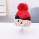 Red Baby Winter Cute Pompom Bear Knitted Woolen Warm Cap CP5075F