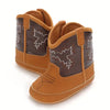 Infant Girls' Embroidered Cowboy Boots, Casual Mid-Calf Western Style Booties, Solid Color PU Upper, Fabric Lining, Rubber Sole, with Adjustable Strap Closure SH7164C