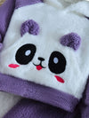 Cozy & Cute Girls' Panda Embroidered Plush Hoodie & Purple Pants Set - Soft Polyester, Machine Washable, Ideal for Fall/Winter, Perfect for Outdoor HJ6208G