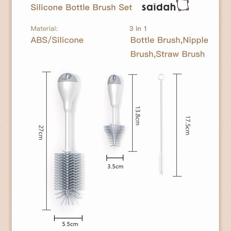 Gray High Quality 3-Piece Bottle & Nipple Cleaning Brushes Set BCP1049D