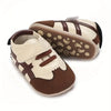 White & Brown Breathable British Style Baby Sneakers - Non-Slip Soft Sole, Mid-Top Design for Infants & Newborns, All-Season Outdoor & Daily Wear Shoes SH7169C