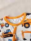 Cartoon Car Print Long Sleeve Round Neck Bodysuit and Hat 2pcs Casual Set, Perfect for Outdoor BS6138C