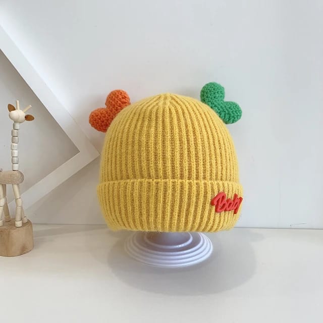 Yellow Winter Baby Children Double Love Cuffed Knitted Woolen Warm Cap CP5070C