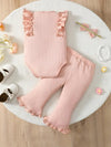 2pcs Adorable Pink Bow Dress Set for Newborns - Sleeveless Romper with Ruffles & Bow Detail, All-Season Comfort| Playful Design| Stretchy Fabric, Baby Clothes, for Outdoor BSBS6140B