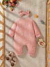Cute Cartoon Embroidered Onesie for Baby Girls with a Bow Headband, Perfect for Outings, for Outdoor BS6137A