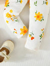 2pcs Set for Girls with Short Sleeves and Bow Top + Floral Print Pants, Perfect for Outdoor FD6125B