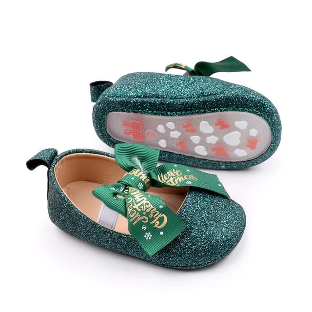 Green Christmas Design Baby Girls Dress Shoes SH7113A