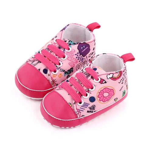 Pink Cartoon Print with Laces Booties BTS9021A