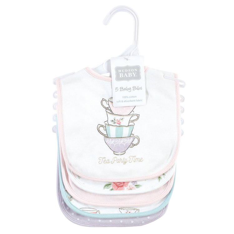 HB Infant Girl Cotton Bibs, Tea Party 5 Pieces Set BB2010B