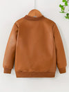 Boys' Trendy Brown Zip-Up Jacket - Casual Long Sleeve Outerwear for Spring & Fall, Soft Polyester Fabric with Ribbed Cuffs, Stylish & Functional Design HJ6210E