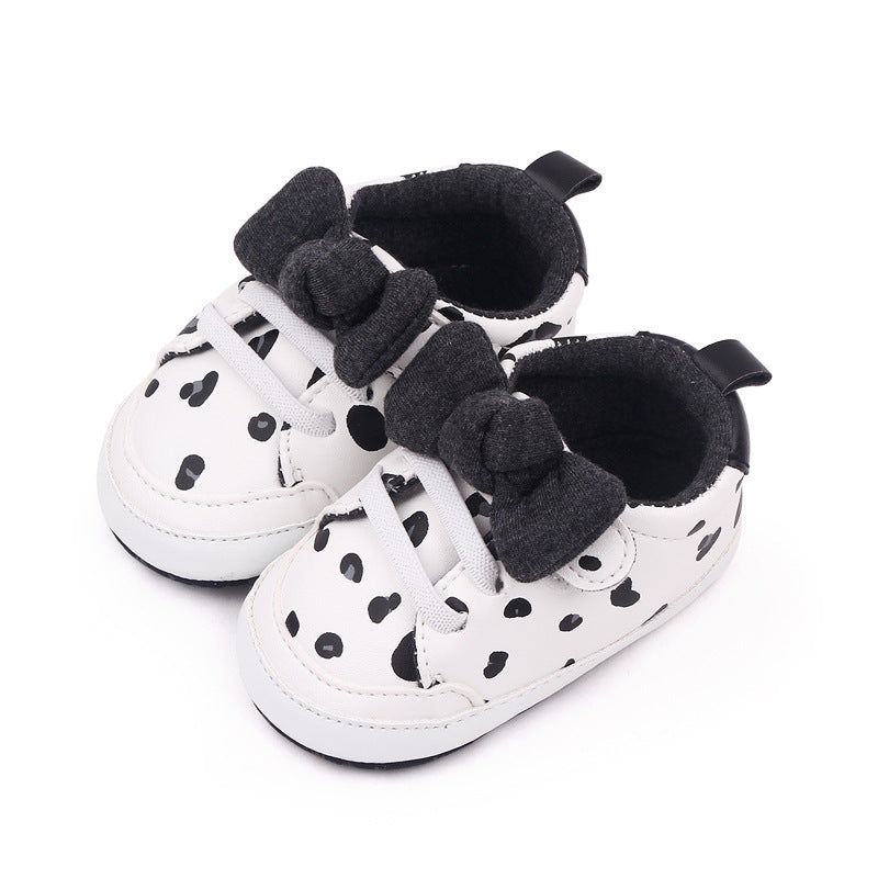 White & Black Baby Crib Shoe Toddler Loafers Cute Bows Sneakers Booties BTS9096A