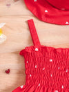 Two-piece Set for Girls, Summer Love Print Sleeveless Wrap Dress with Suspenders + Hat FD6111I