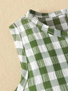 2pcs Summer Casual Scholastic Girls Sleeveless Plaid Ruffle Short Top + Skirt Set, Perfect for Outdoor FD6126G