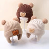 Winter Bear Knit Hat with Double Ball Pom-Poms - Soft Warm Ear Flaps, Mixed Colors Cozy Unisex Cap, Fits 1-3 Years Old Children CP5104C