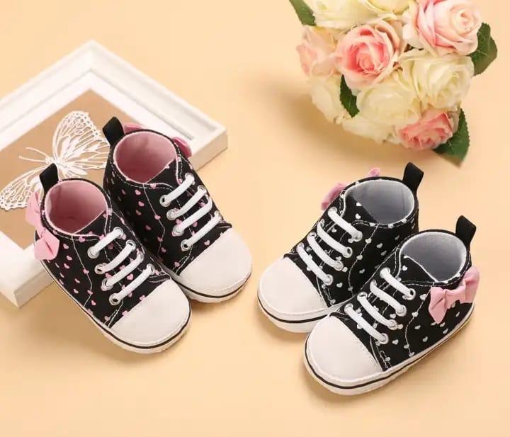 Black & White Booties with Pink Bow BTS9078