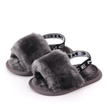 Gray Back Stripes Heart Fur Slippers SLP8002C