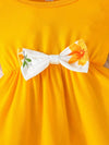 2pcs Set for Girls with Short Sleeves and Bow Top + Floral Print Pants, Perfect for Outdoor FD6125B