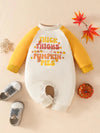 Baby's "Thick Tights Pumpkin Pies" Thanksgiving Letter Print Raglan Long Sleeve Romper, Toddler & Infant Girl's Body suit BS6138B