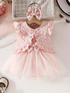 Girls 3pcs Summer Outfit Set - Sleeveless Ruffle Jacket, Tulle Umbrella Skirt with Bow Hair Bands - 100% Polyester Casual Dress for Outdoor Activities FD6127E