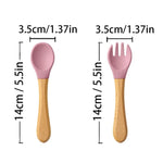 Pink Baby Spoon Fork 2 Pc Set Children's Silicone Wooden Feeding Training Set FS105D