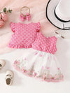 A Set of Three Sweet Sleeveless Ruffled Short Jackets for Girls, Paired with a Sleeveless Butterfly-Shaped Mesh Dress And a Headband FD6107C