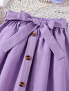 Youngsters' Cartoon Pattern Printed Short Sleeve and Waistband Front Skirt FD6108F