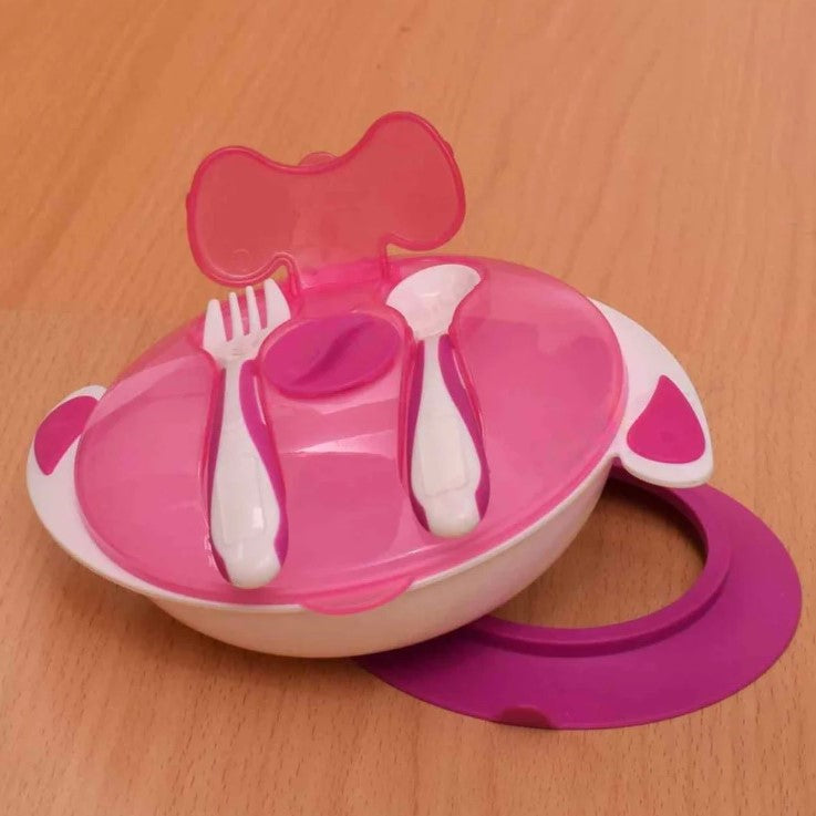 ML Pink Baby Feeding Suction Bowl with Fork & Spoon 10+m BCP1001A