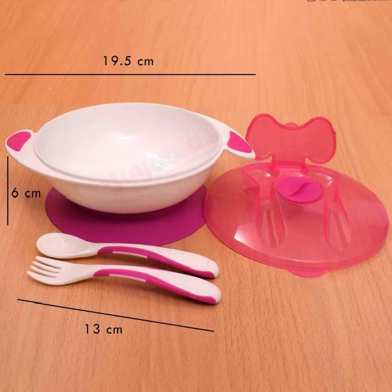 ML Pink Baby Feeding Suction Bowl with Fork & Spoon 10+m BCP1001A