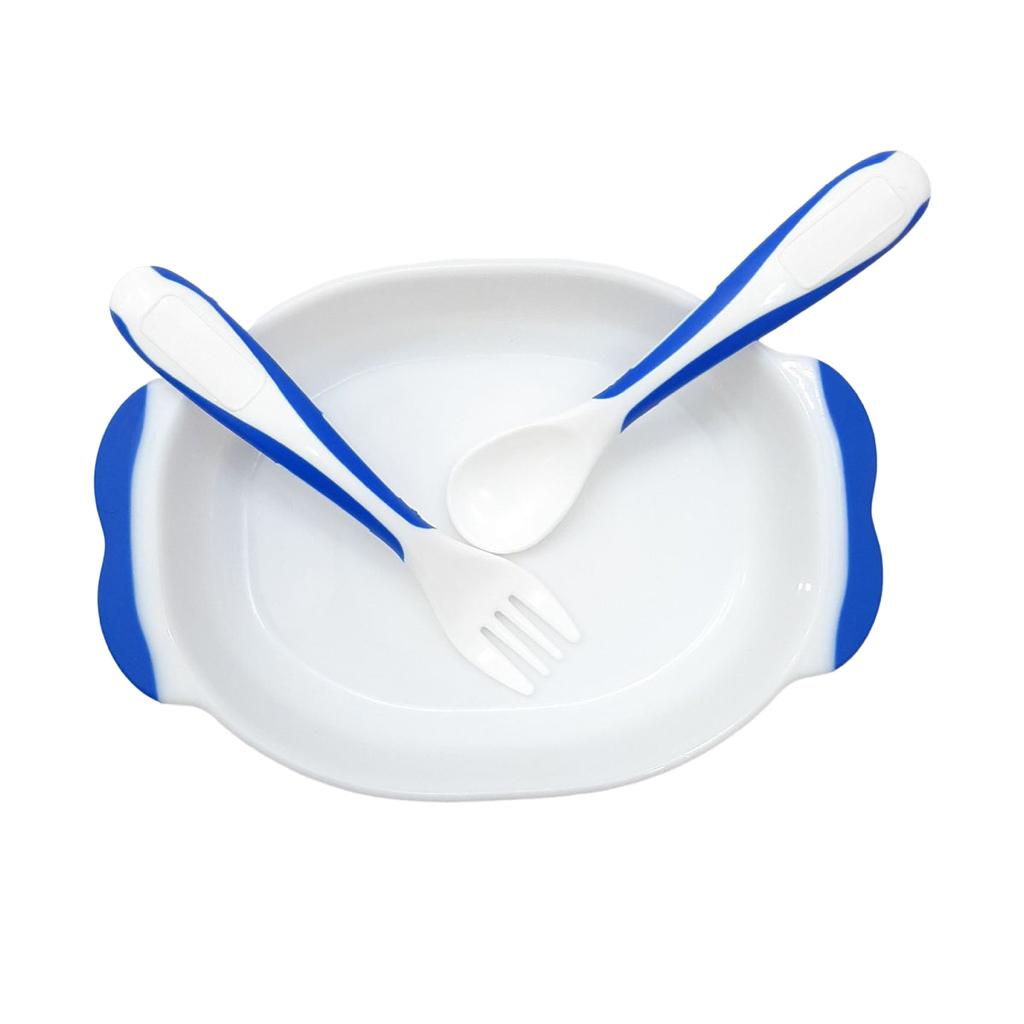 Mini Feeding Bowl Blue & White with Fork & Spoon 10+m BCP1002A