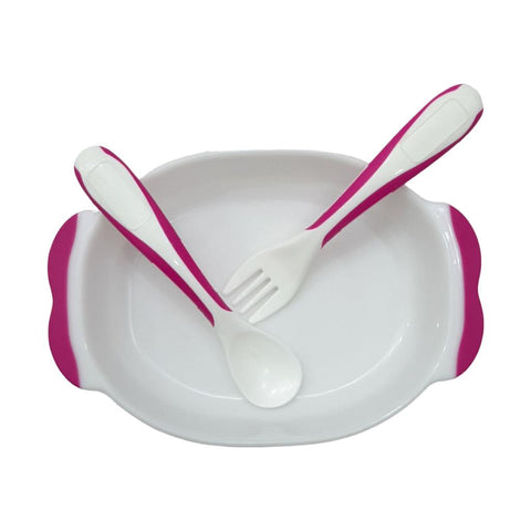 Mini Feeding Bowl Pink & White with Fork & Spoon 10+m BCP1002B