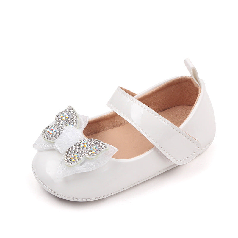 White Ribbon Bow Solid Color Hook Loop Baby Girls Casual Shoes SH7105A