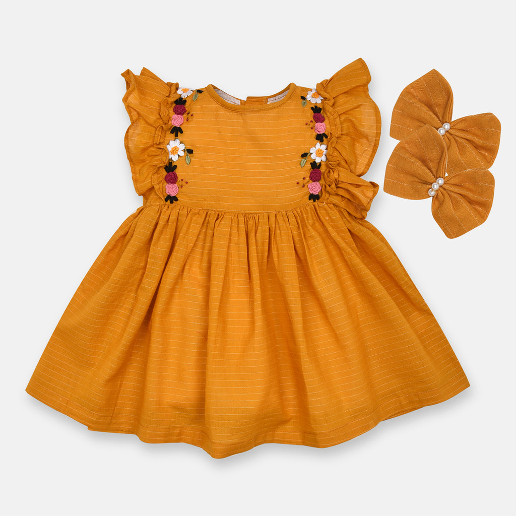 JF Mustard Frock with 2 hairbands FD6016