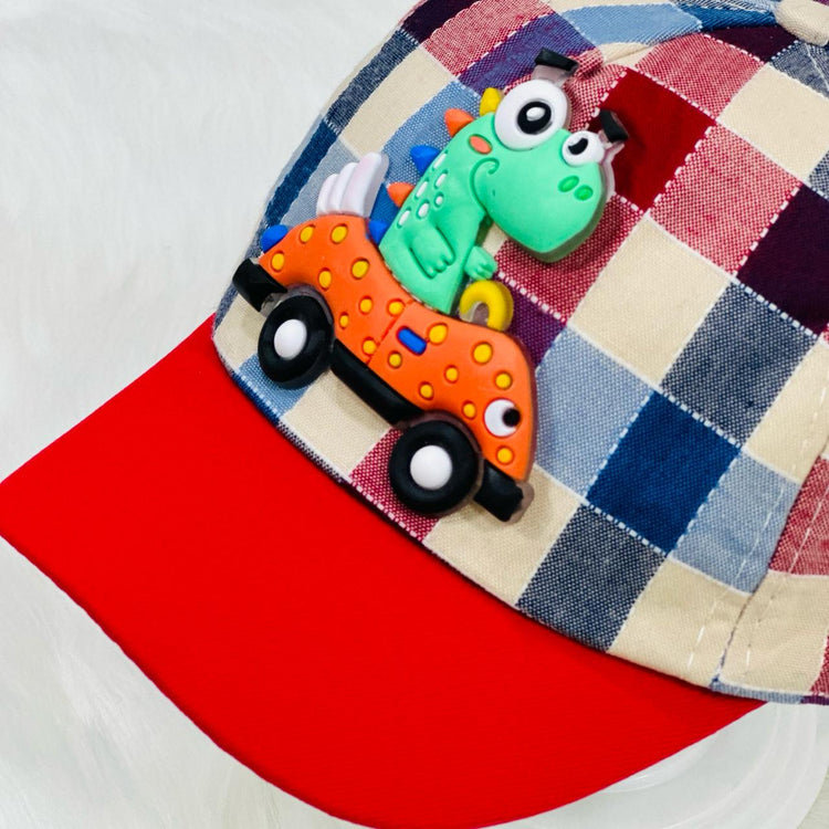 Children's Fashion RED Check Dino Cap CP5018B