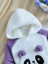 Cozy & Cute Girls' Panda Embroidered Plush Hoodie & Purple Pants Set - Soft Polyester, Machine Washable, Ideal for Fall/Winter, Perfect for Outdoor HJ6208G