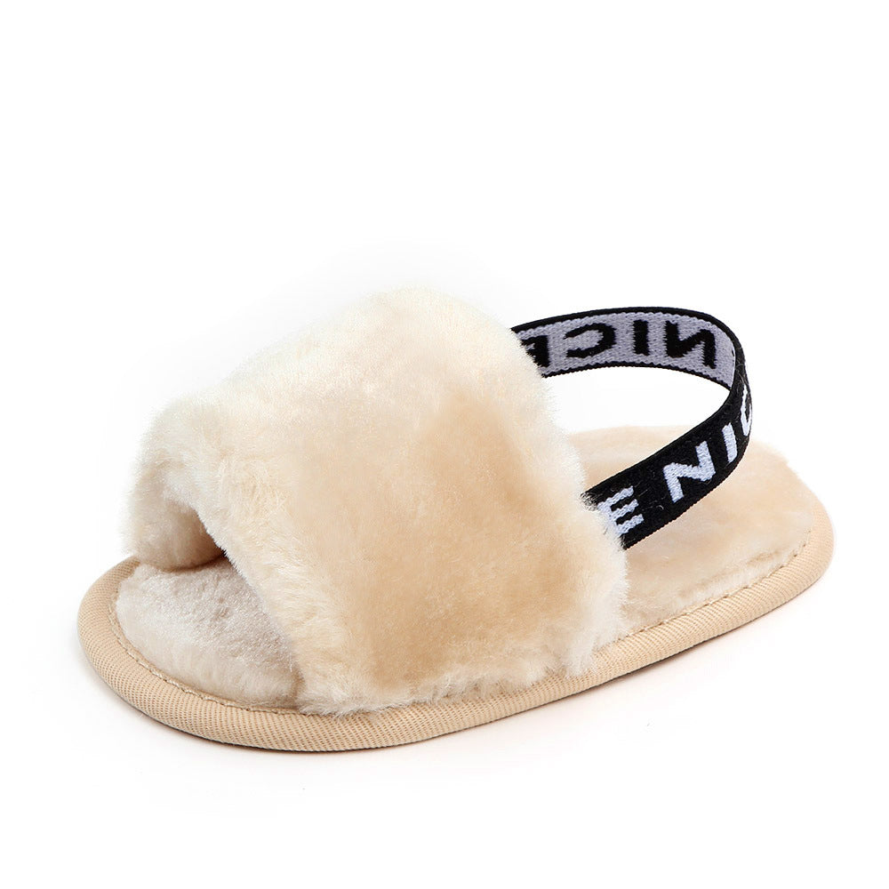 Golen Back Stripes Heart Fur Slippers SLP8002F