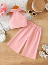 Girls' Elegant V-Neck Top + Drawstring Pants, Perfect for Outdoor FD6124H