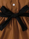 2pcs Toddler Casual Polyester Outfit Set, Solid Color Long Sleeve Shirt with Ruffle Detail and Bow Belt, with Matching Pants, for Spring/Fall, for Outdoor FD6130C