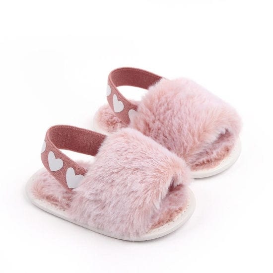 Light Pink Back Stripes Fur Slippers SLP8001D