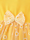 Girls' Floral Petal Sleeve Dress with Contrast Mesh and Bow FD6110D