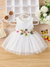 1pc Adorable Summer Sleeveless Floral Print Dress for Toddler Girls - 100% Polyester, Knee-Length Bubble Skirt, Perfect for Casual Outings FD6128E