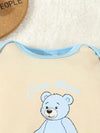 Cute Cartoon Bear Print Baby Set with Long Sleeves, High-Waisted Pants, Hat, and Gloves - Knitted Fabric, Polyester and Spandex Blend, All-Season BS6098B