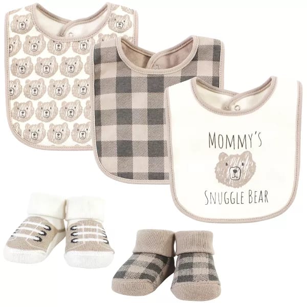 HB 5 Pieces Bibs & Socks Set, Snuggle Bear BB2019B