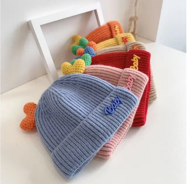 Yellow Winter Baby Children Double Love Cuffed Knitted Woolen Warm Cap CP5070C