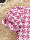 2pcs Set for Girls with Pink Plaid Print Blouse and Bow Design Mesh Short Skirt Cute Outfit, Perfect for Outdoor FD6408I