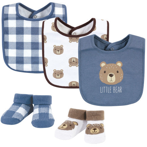 HB 5 Pieces Cotton Bibs and Socks Set, Little Bear BB2006D