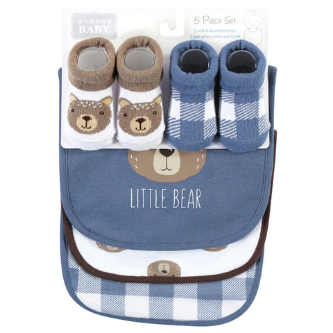 HB 5 Pieces Cotton Bibs and Socks Set, Little Bear BB2006D