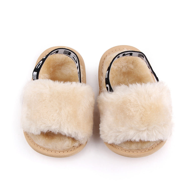 Golen Back Stripes Heart Fur Slippers SLP8002F